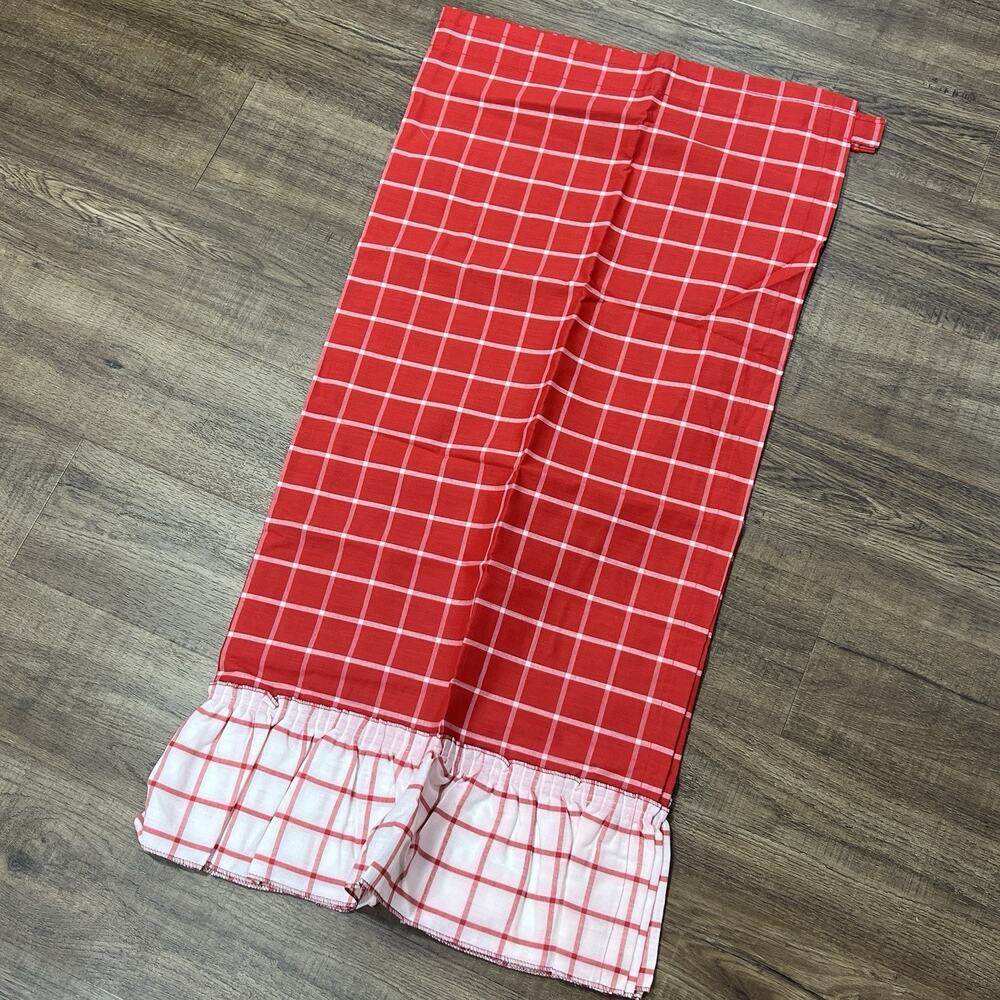Set 2 Sears Perma Prest Red White Plaid Fashion Curtain Panels 36" Rod Pocket